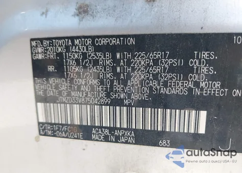 2007 Toyota Rav4 from USA, damaged, VIN JTMZD33V875042899